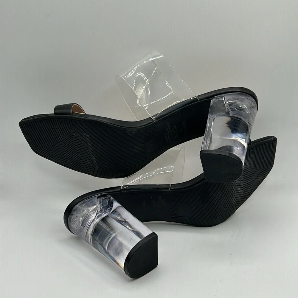 BP Black Clear Heel Open Toe 90s Y2K Front Strap Block Heel Sandals Size 11 New!